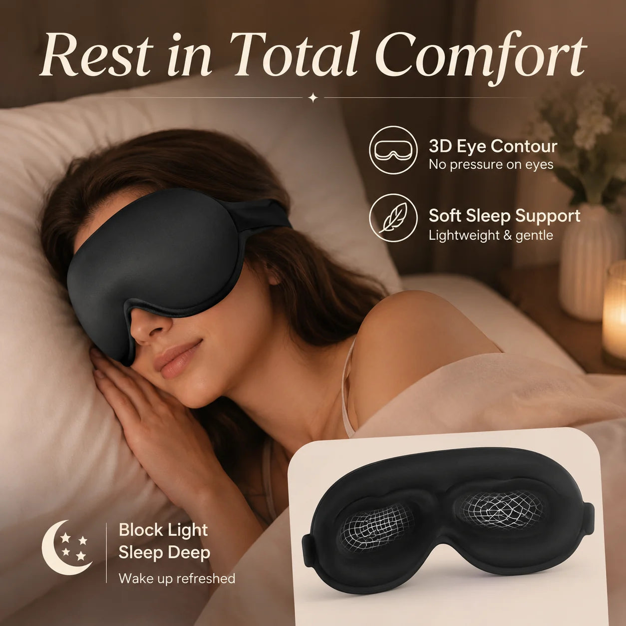 3D Contoured Sleep Eye Mask for Travel and Nap Light Block Vendula  Care 3