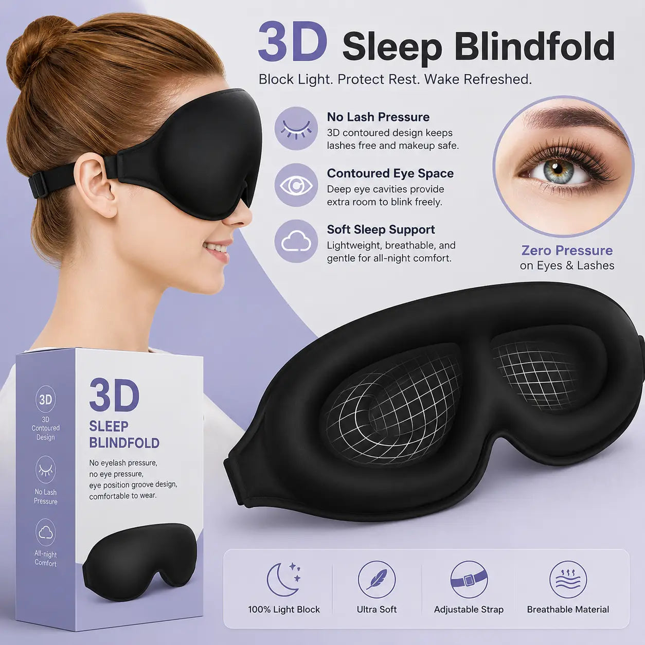 3D Contoured Sleep Eye Mask for Travel and Nap Light Block Vendula  Care 4
