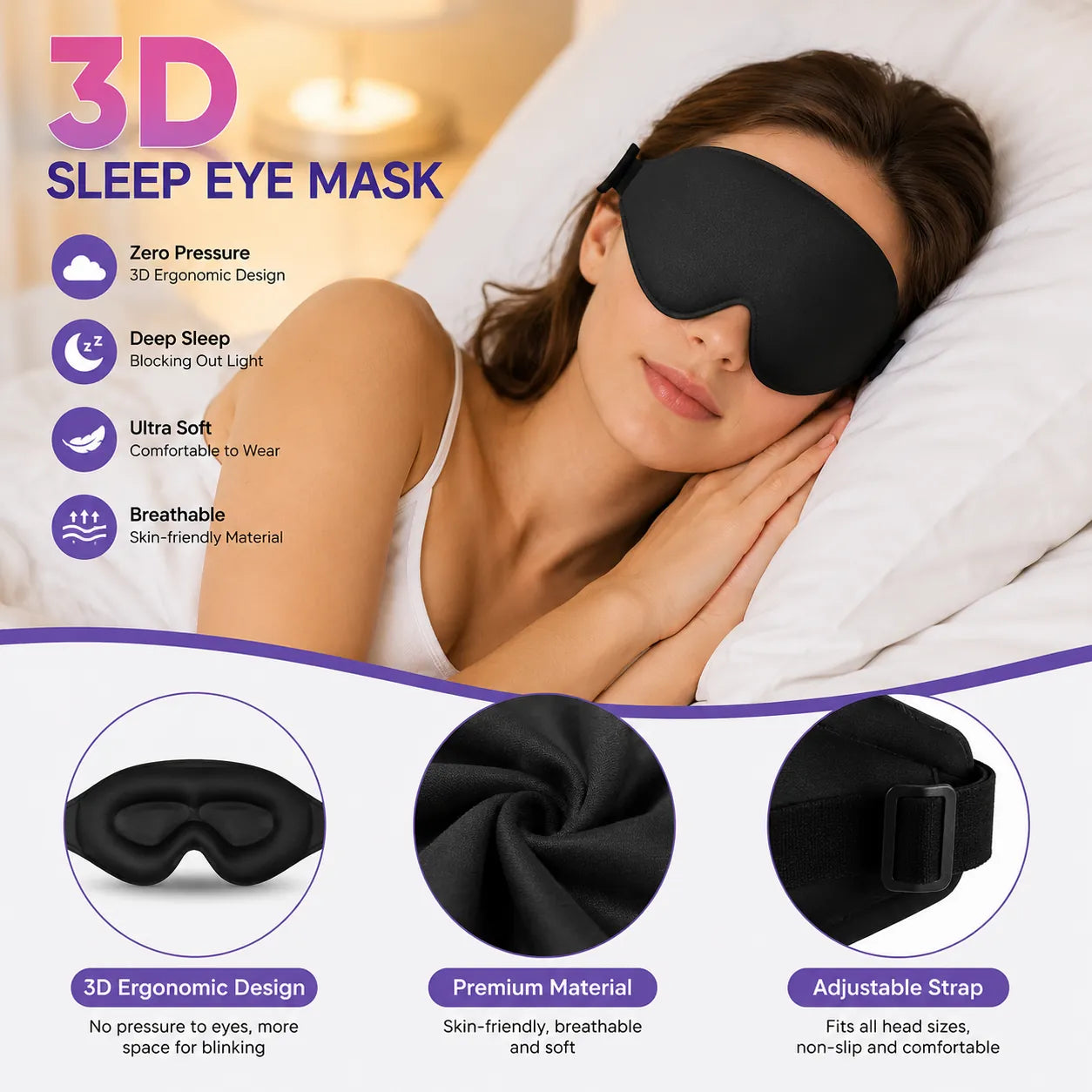 3D Contoured Sleep Eye Mask for Travel and Nap Light Block Vendula  Care 5