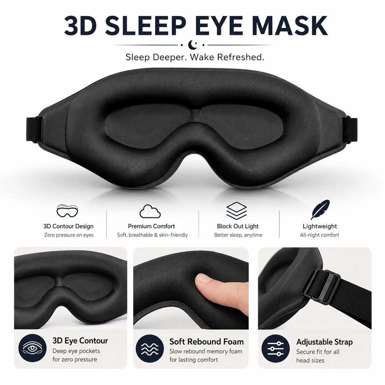 3D Contoured Sleep Eye Mask for Travel and Nap Light Block Vendula  Care 6