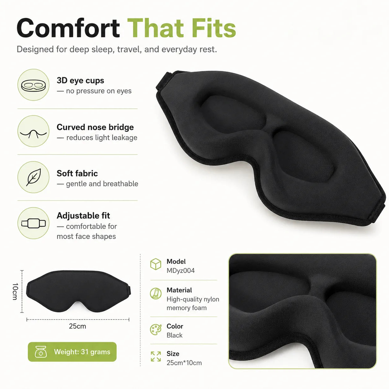3D Eye Mask with Stereo Light-Blocking for Restful Sleep Vendula Care 10