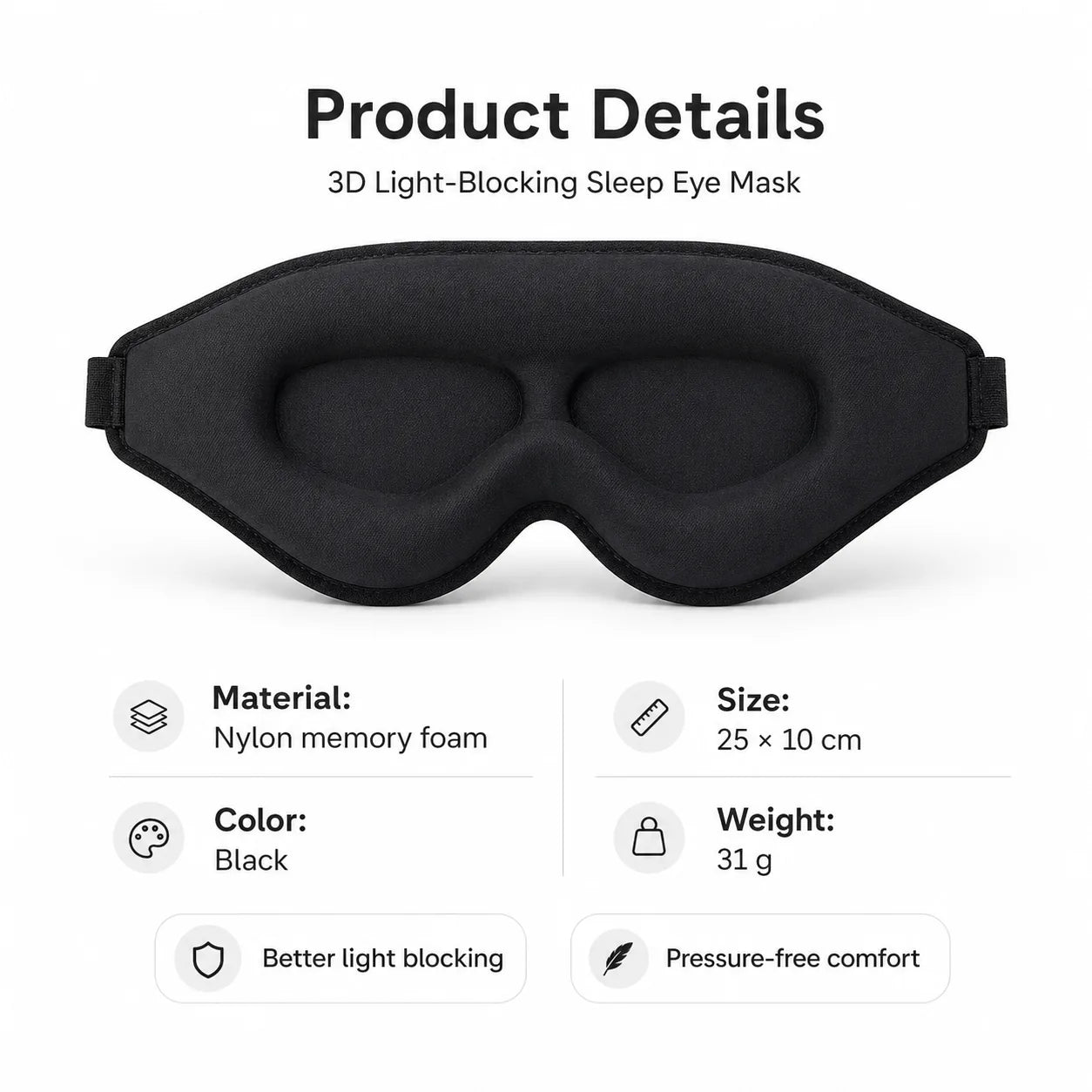 3D Eye Mask with Stereo Light-Blocking for Restful Sleep Vendula Care 9