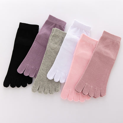 Cotton Five Toe Socks Women Mid Calf Breathable Comfort Fit