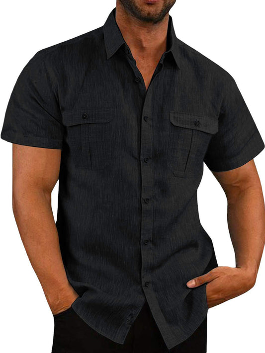 Mens Casual Short Sleeve Shirt with Pockets 2