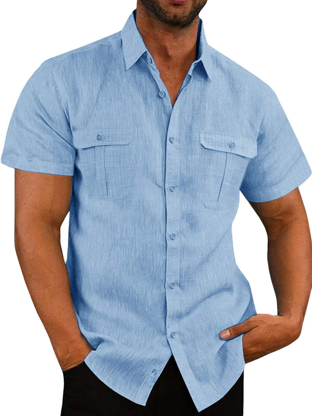 Mens Casual Short Sleeve Shirt with Pockets 4