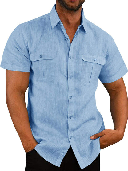 Mens Casual Short Sleeve Shirt with Pockets 4