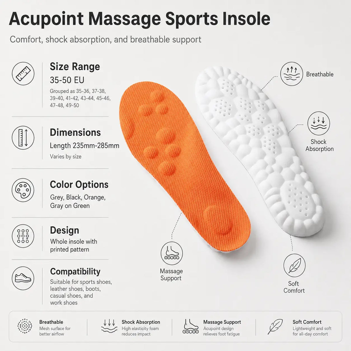 Antibacterial Shock-Absorbing Insole for Sports Shoes Vendula Care 4