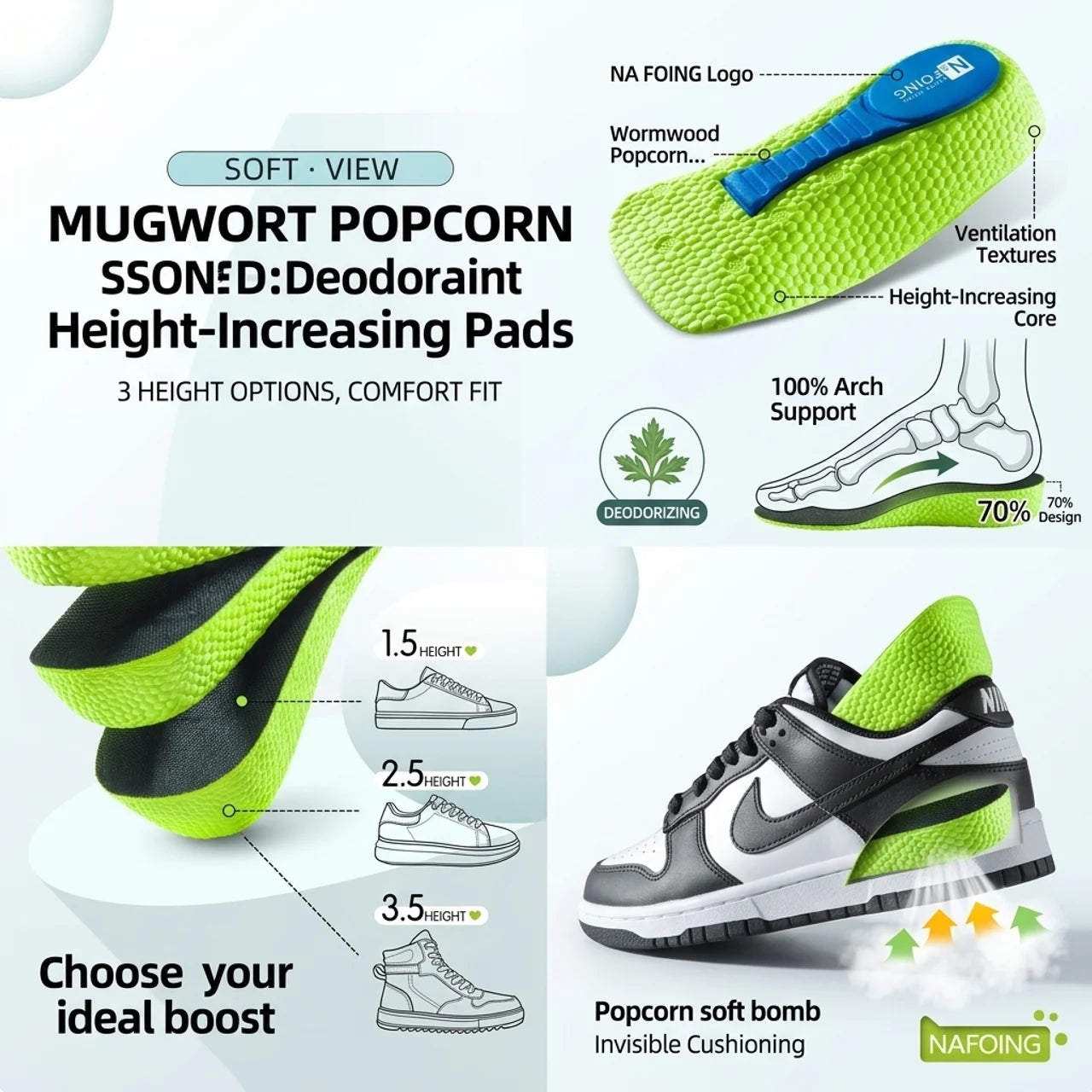 Arch Support Height Increase Insoles for Daily Comfort