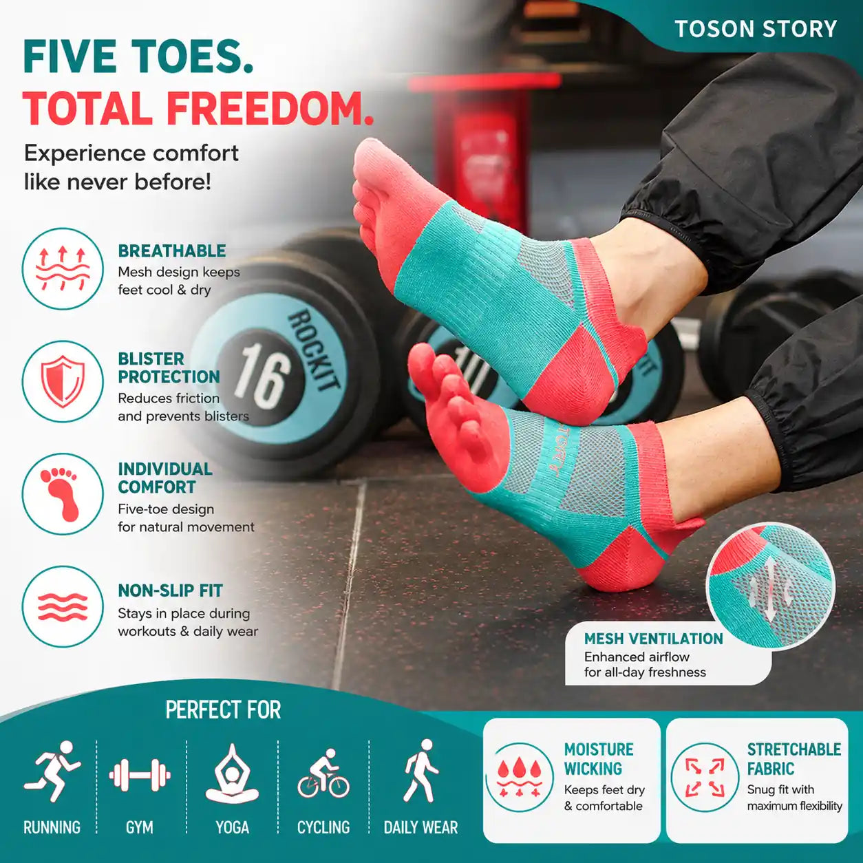 Athletic Toe Socks for Men & Women, Running & Training Grip Vendula Care (10)