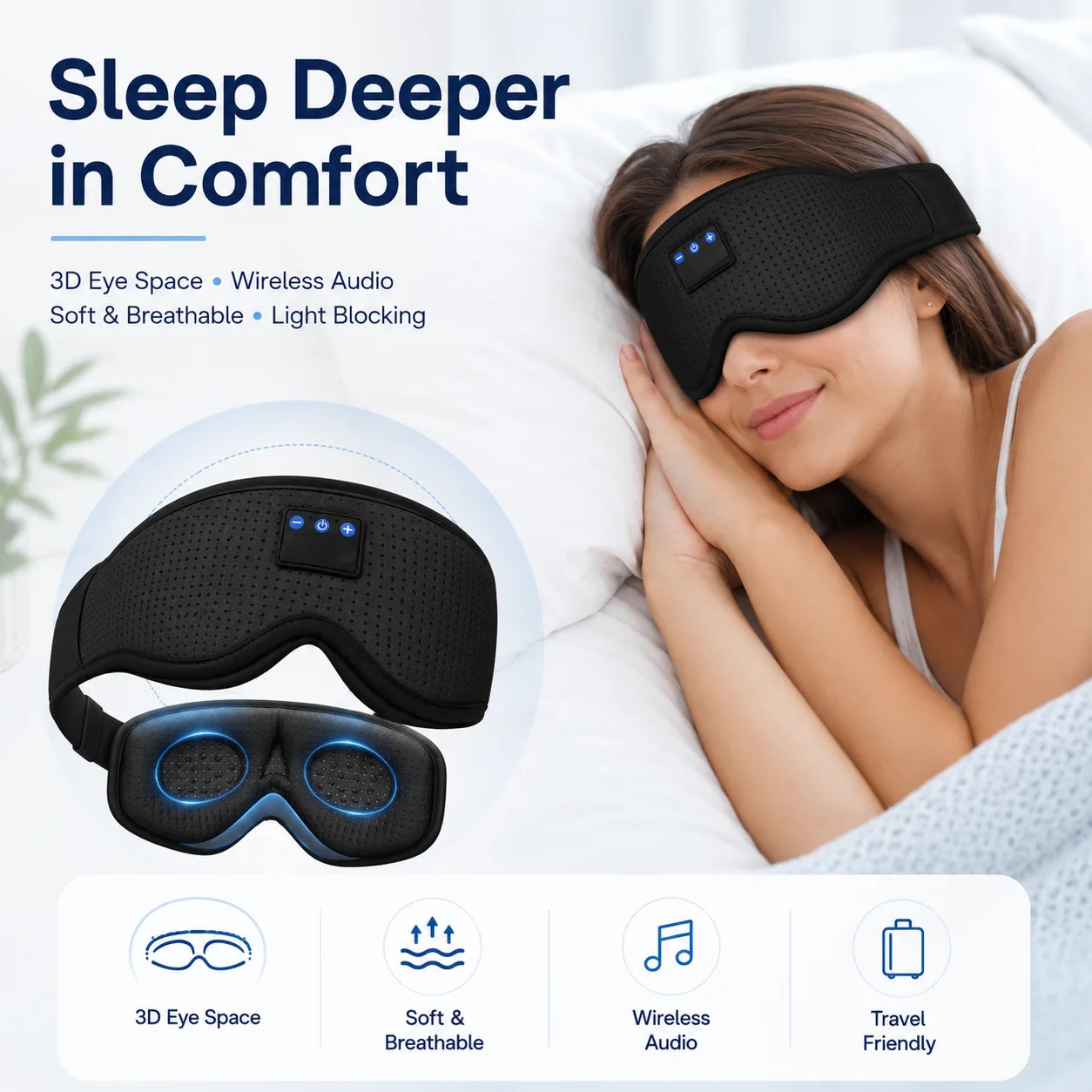 Bluetooth Music Sleep Eye Mask with Hands-Free Call Support Vendula Care 7
