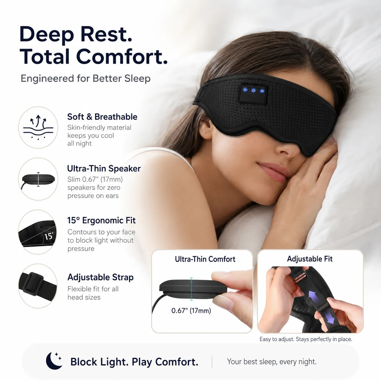 Bluetooth Music Sleep Eye Mask with Hands-Free Call Support Vendula Care 8