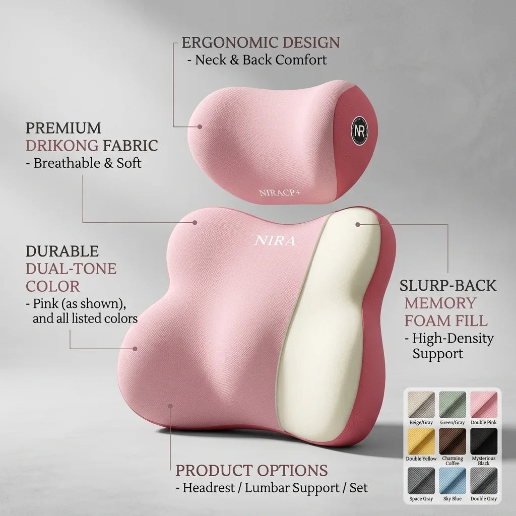 Car Lumbar and Neck Pillow Set for Back and Seat Support vendula Care 04