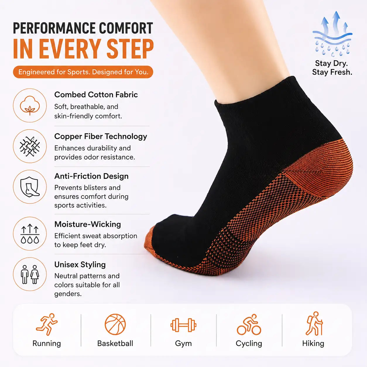 Cotton Copper Fiber Sports Socks for Comfort & Fresh Feet vendula care 05