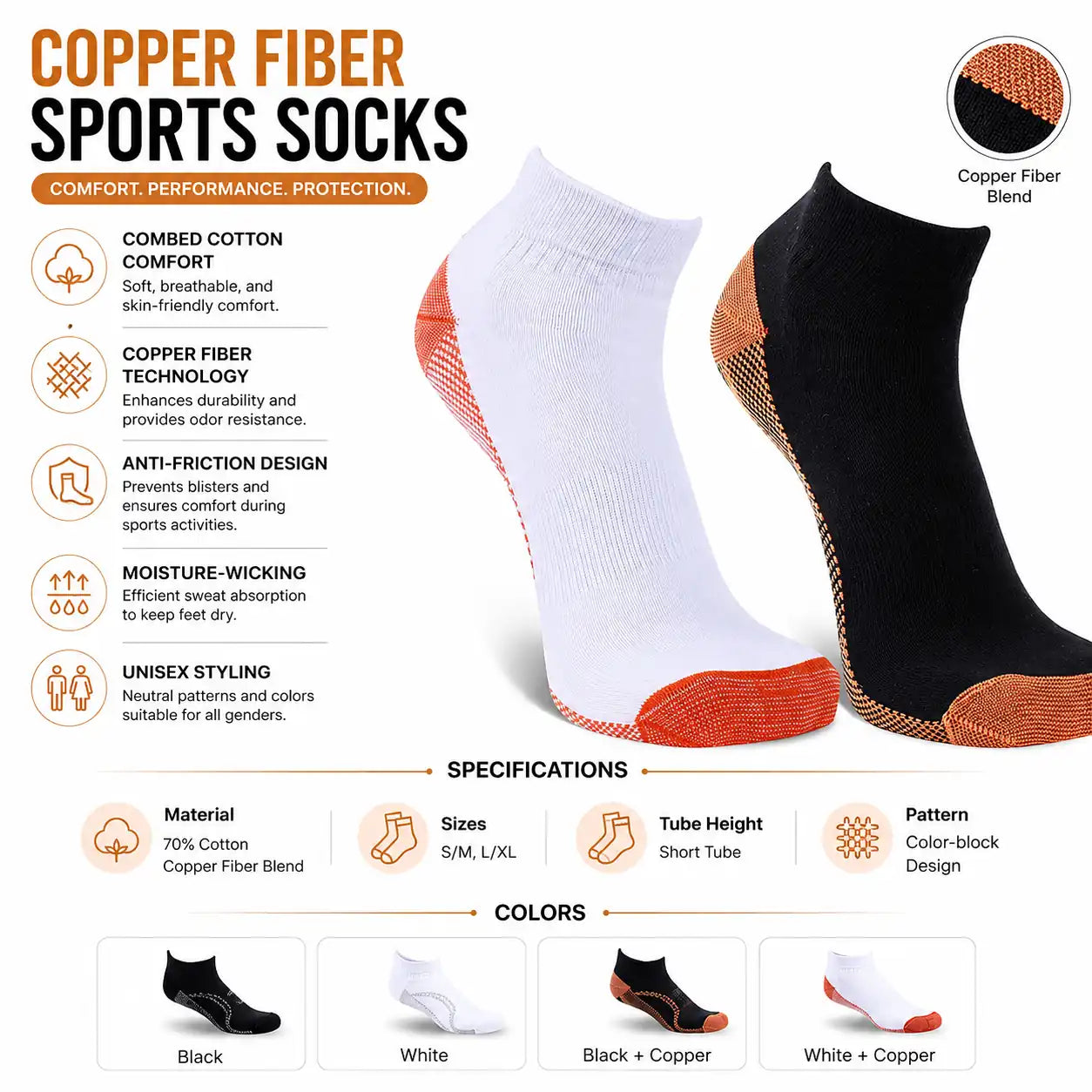 Cotton Copper Fiber Sports Socks for Comfort & Fresh Feet vendula care 06