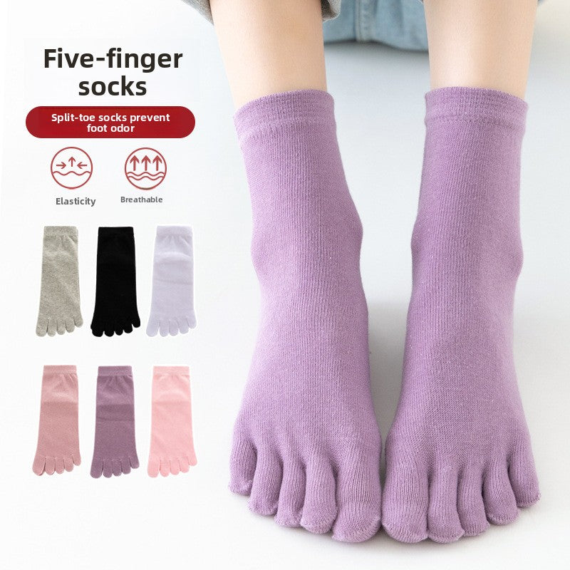 Cotton Five Toe Socks Women Mid Calf Breathable Comfort Fit globalswanky 01