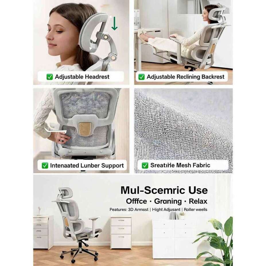 Ergonomic Adjustable Office Desk Chair with Lumbar Support Vendula Care  (5)