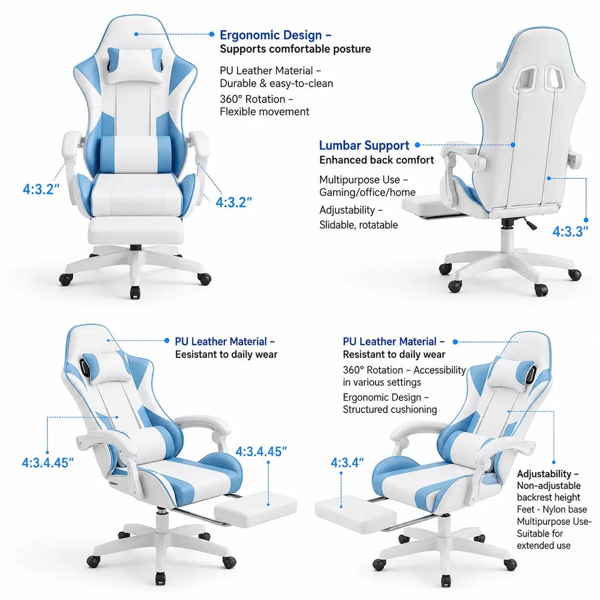 Ergonomic PU Leather Swivel Gaming Chair for Home, Office Vendula Care (8)