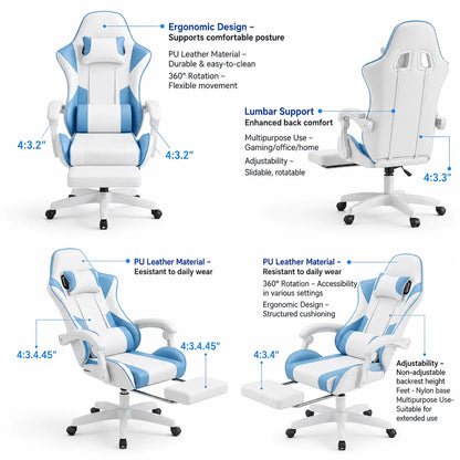 Ergonomic PU Leather Swivel Gaming Chair for Home, Office Vendula Care (8)