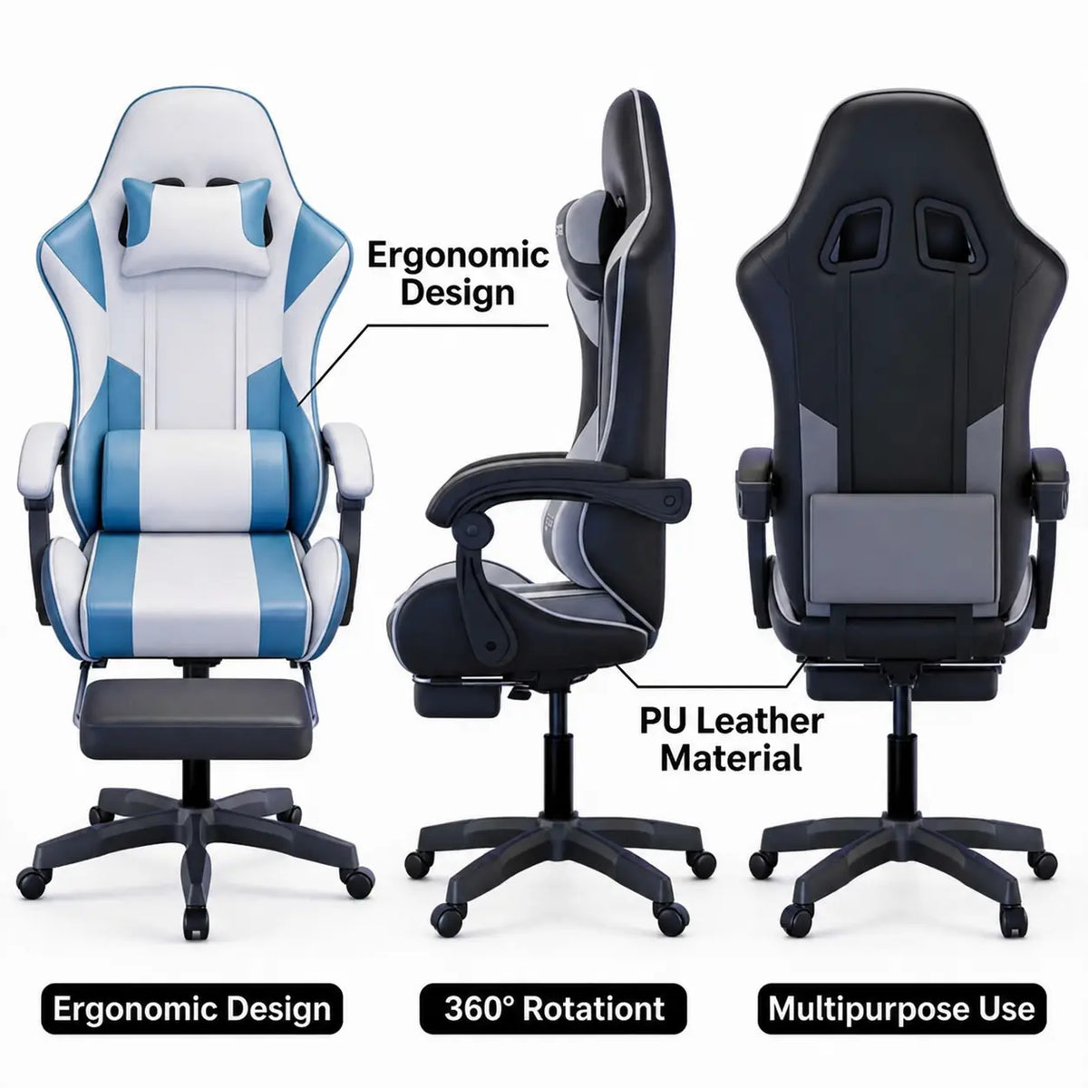 Ergonomic PU Leather Swivel Gaming Chair for Home, Office Vendula Care (9)