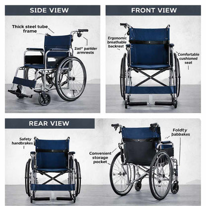 Folding Wheelchair with Brakes and Footrests for Seniors Vendula Care 3