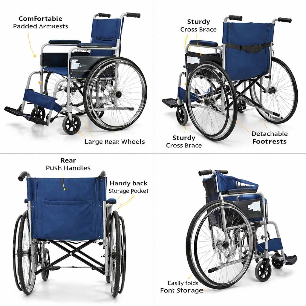 Folding Wheelchair with Brakes and Footrests for Seniors Vendula Care 4