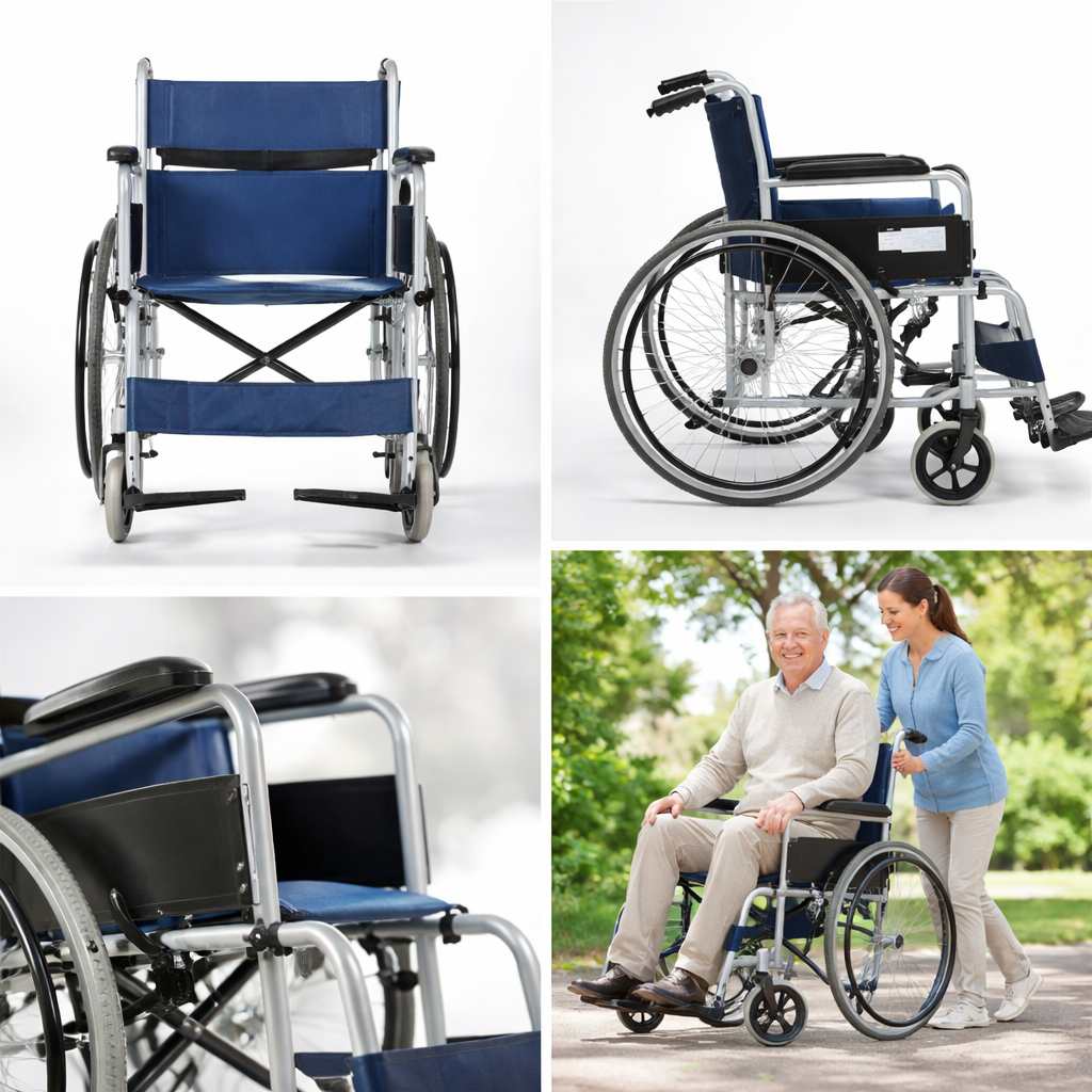 Folding Wheelchair with Brakes and Footrests for Seniors Vendula Care 6