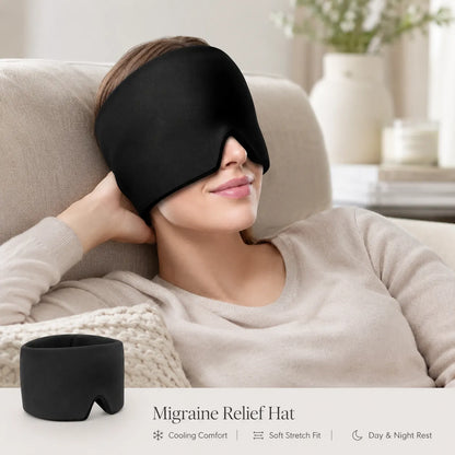 Black gel ice pack head wrap for cooling comfort with a soft stretch fit for day and night rest