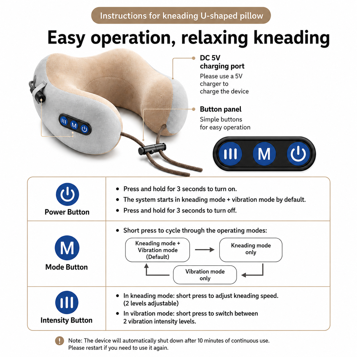 Heated U-Shape Neck Massager Pillow for Pain & Stress Relief VendulaCare04