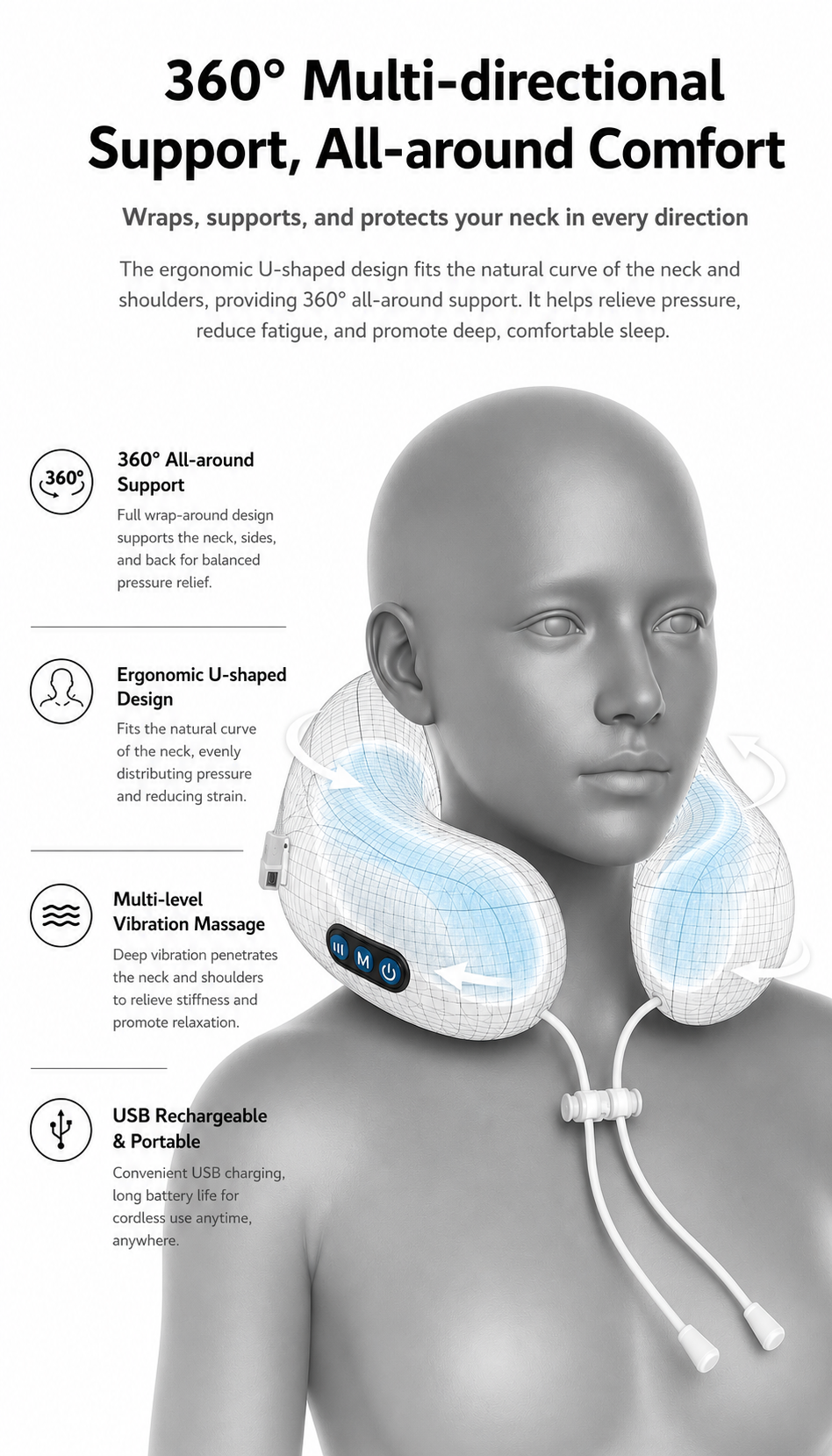 Heated U-Shape Neck Massager Pillow for Pain & Stress Relief VendulaCare 01
