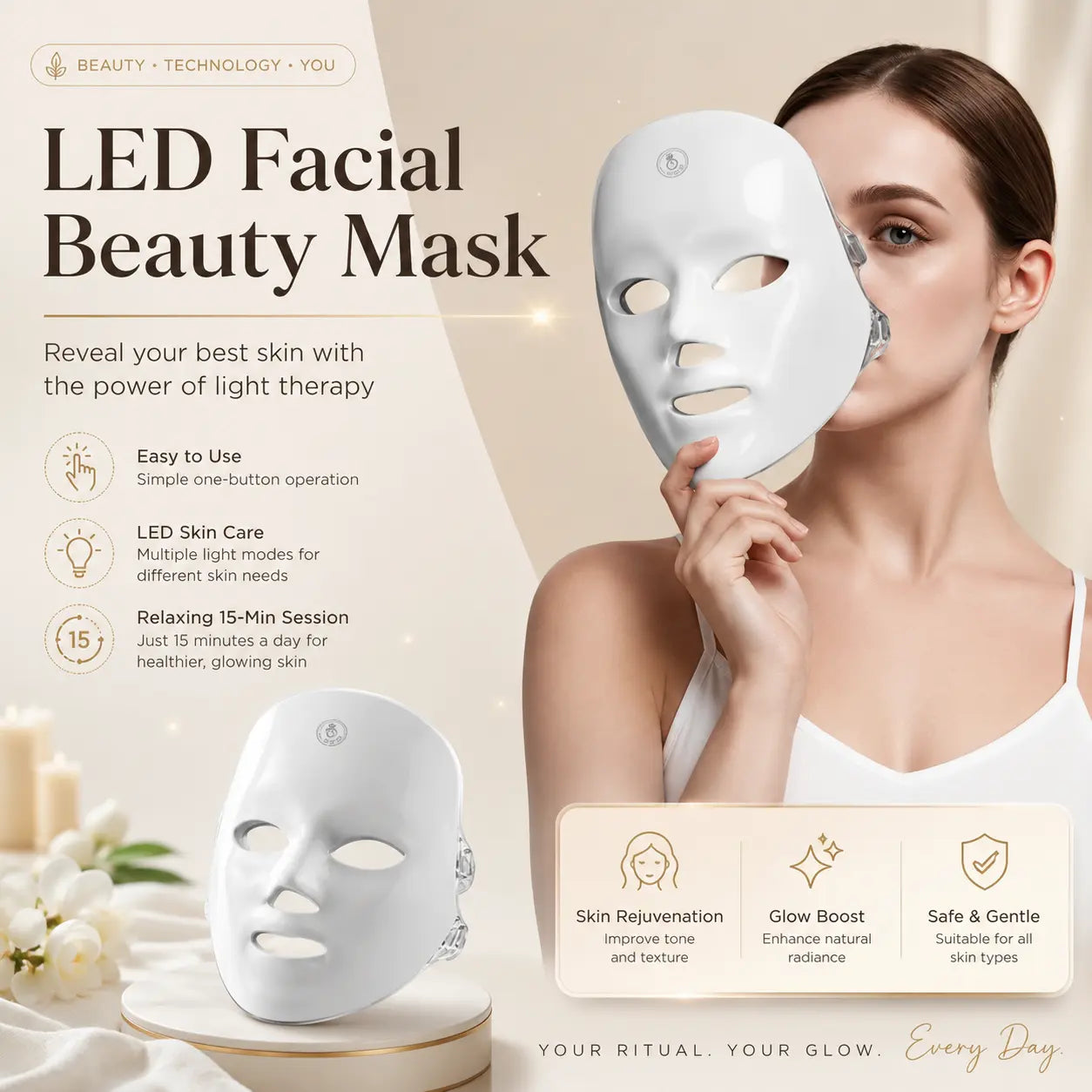 LED Light Therapy Beauty Mask for Facial Skin Care at Home Vendula Care 4