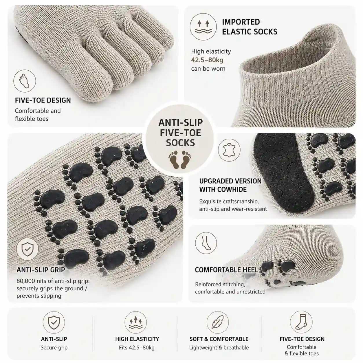 Leather Non-Slip Split-Toe Yoga Socks for Grip and Balance Vendula Care 3