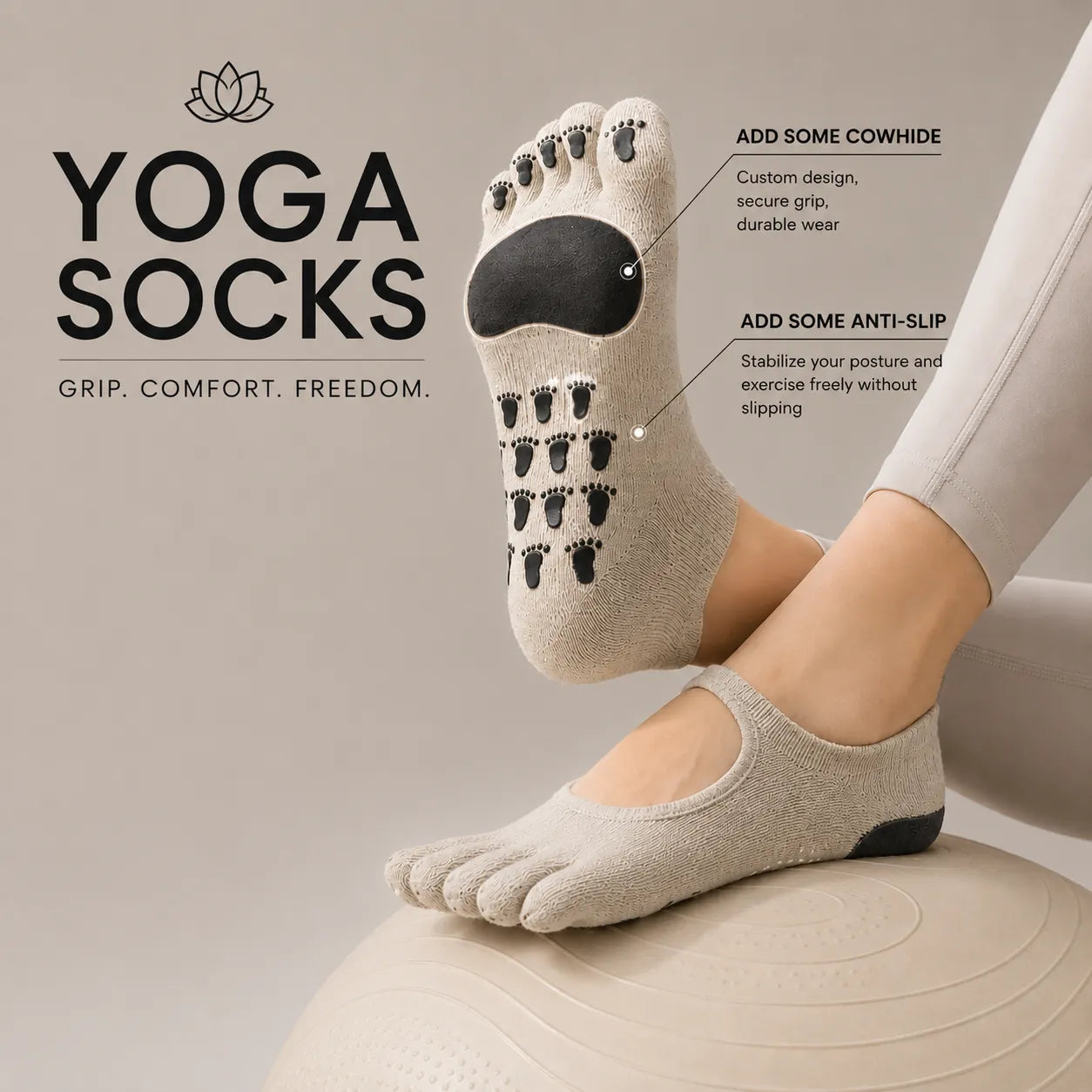 Leather Non-Slip Split-Toe Yoga Socks for Grip and Balance Vendula Care 5