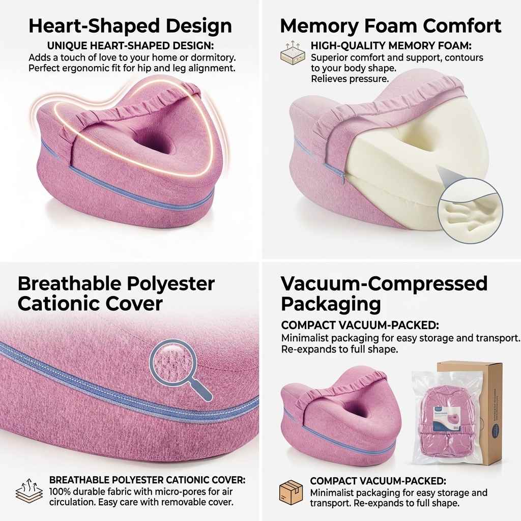 Memory Foam Knee Pillow for Side Sleepers & Leg Comfort Vendula Care (9)
