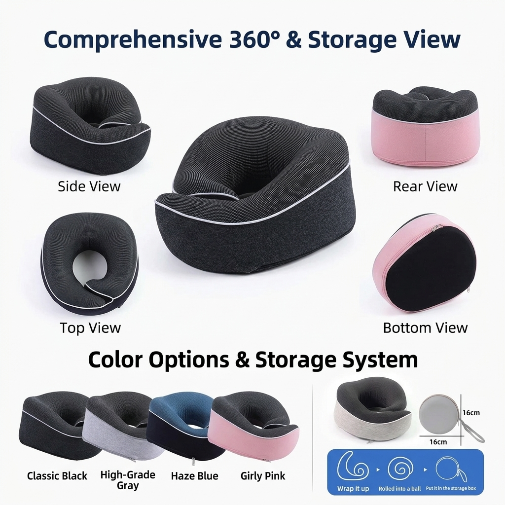 Memory Foam U-Shape Travel Neck Pillow with Storage Case VendulaCare 12