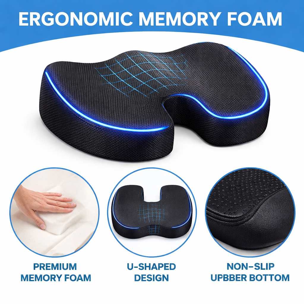 Memory Foam Seat Cushion for Tailbone and Back Pain Relief vendula care 01