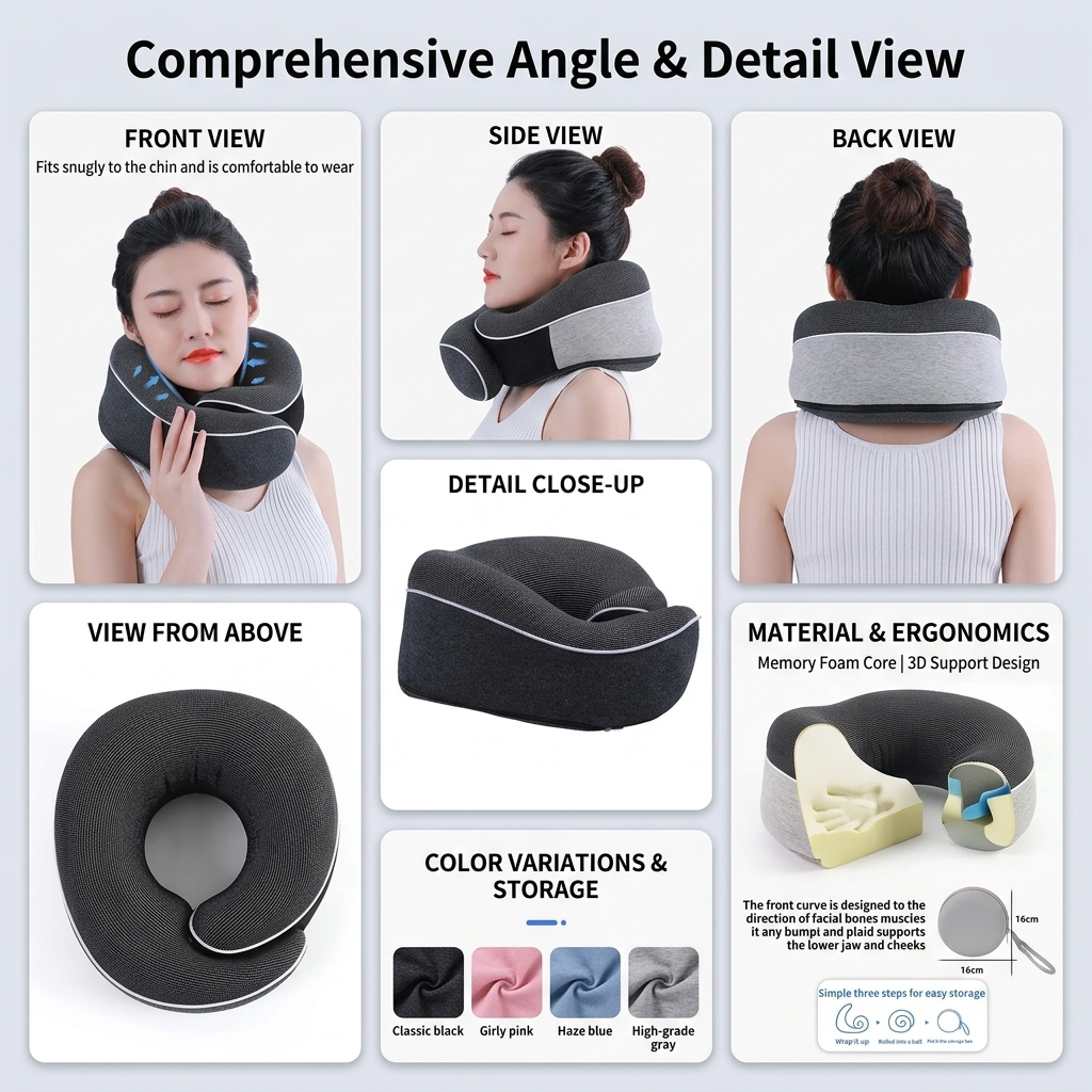 Memory Foam U-Shape Travel Neck Pillow with Storage Case VendulaCare 13