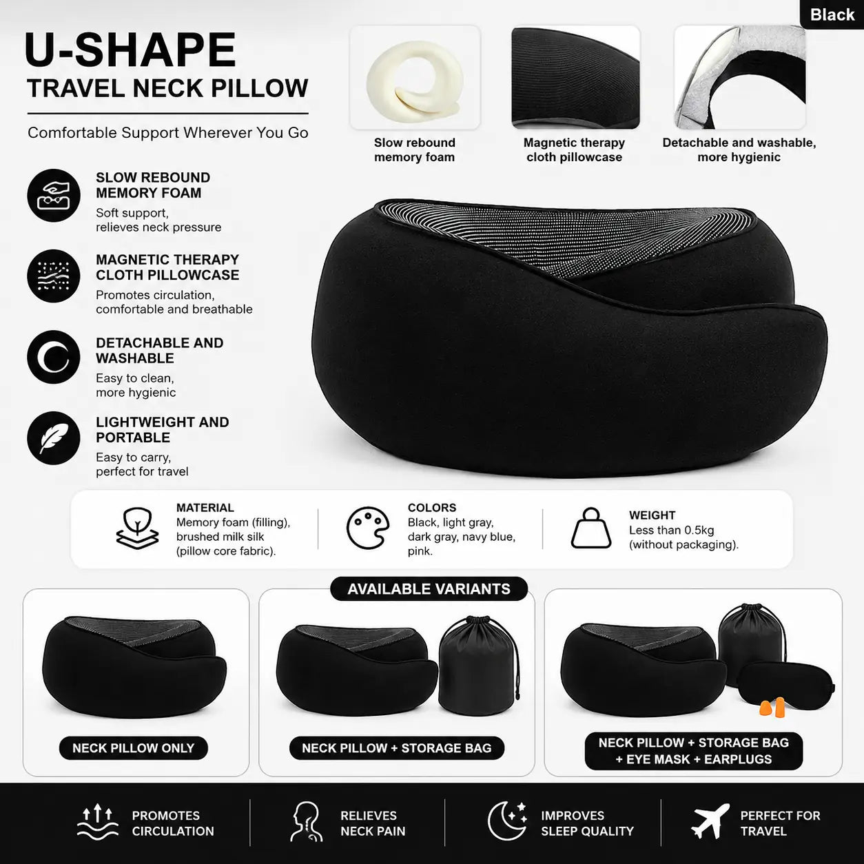 Memory Foam U-Shaped Travel Pillow for Neck & Head Support Vendula Care 3