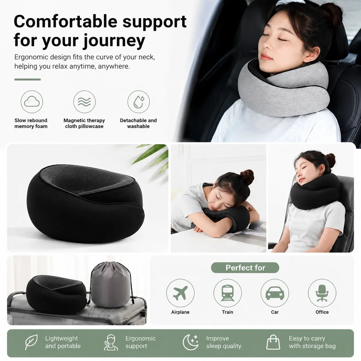 Memory Foam U-Shaped Travel Pillow for Neck & Head Support Vendula Care 4