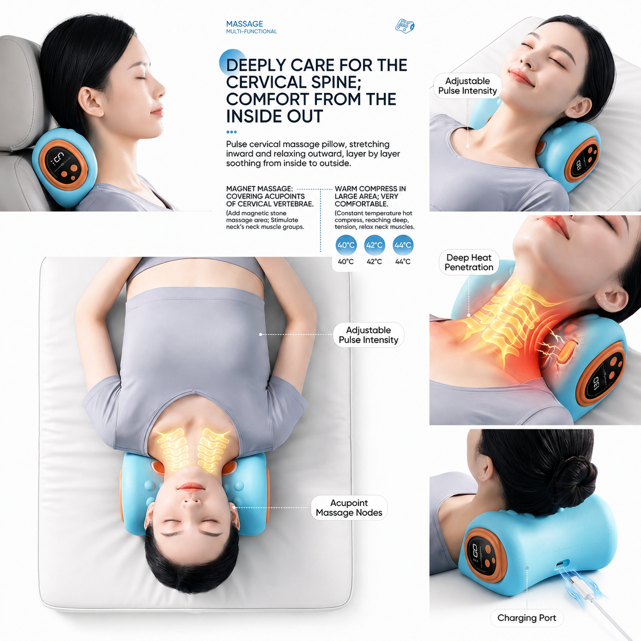 Microcurrent Heating Neck Massager Pillow for Pain Relief Vendula Care 01