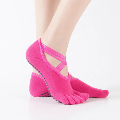 Non-Slip Cotton Five Toe Yoga Socks with Grip for Pilates Vendula Care (2)