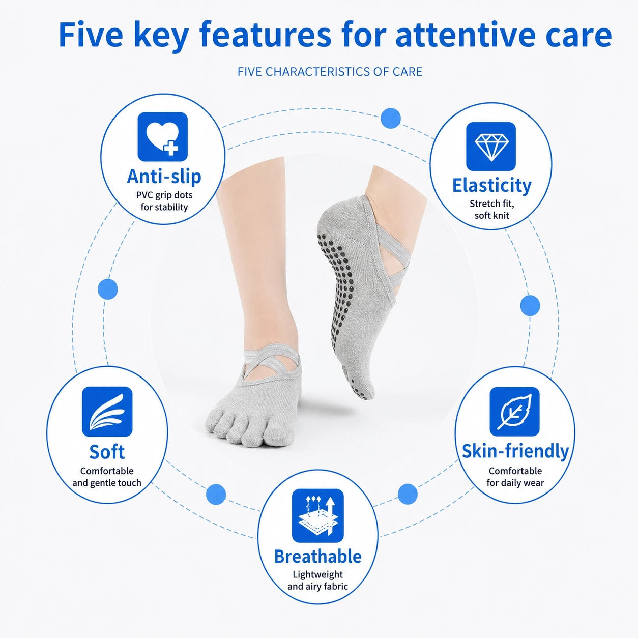 Non-Slip Cotton Five Toe Yoga Socks with Grip for Pilates Vendula Care (7)