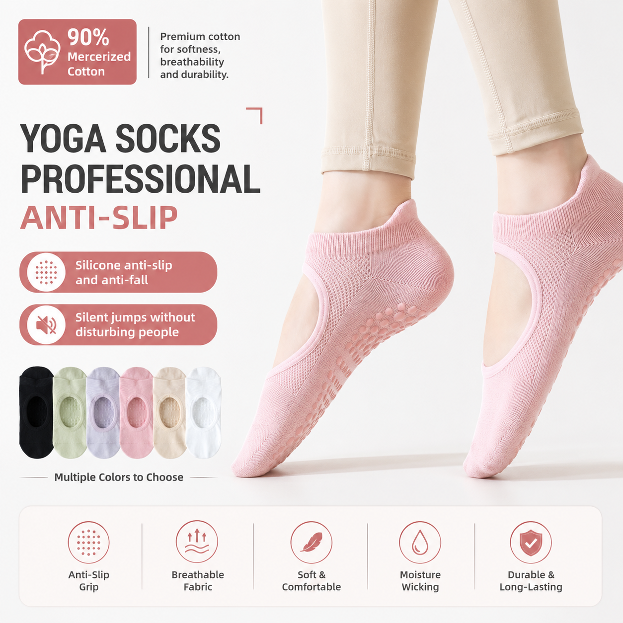 Non-Slip Yoga Grip Socks for Pilates, Barre & Home Workouts Vendula Care (3)