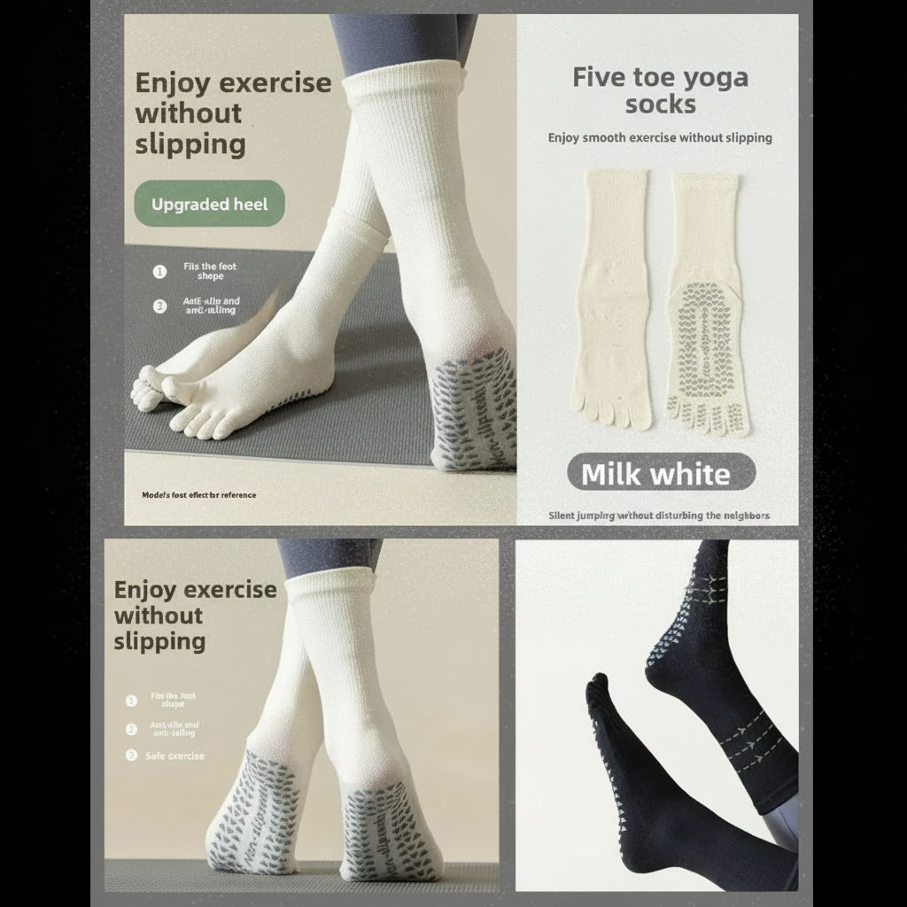 Non-Slip Five Toe Yoga Socks – Pilates and Barre Studio Grip Vendula Care 03