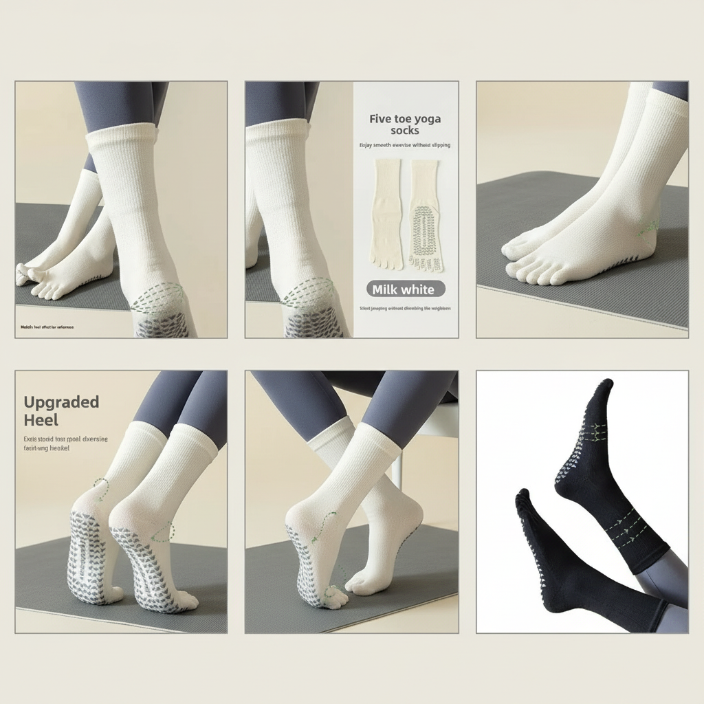 Non-Slip Five Toe Yoga Socks – Pilates and Barre Studio Grip Vendula Care 05