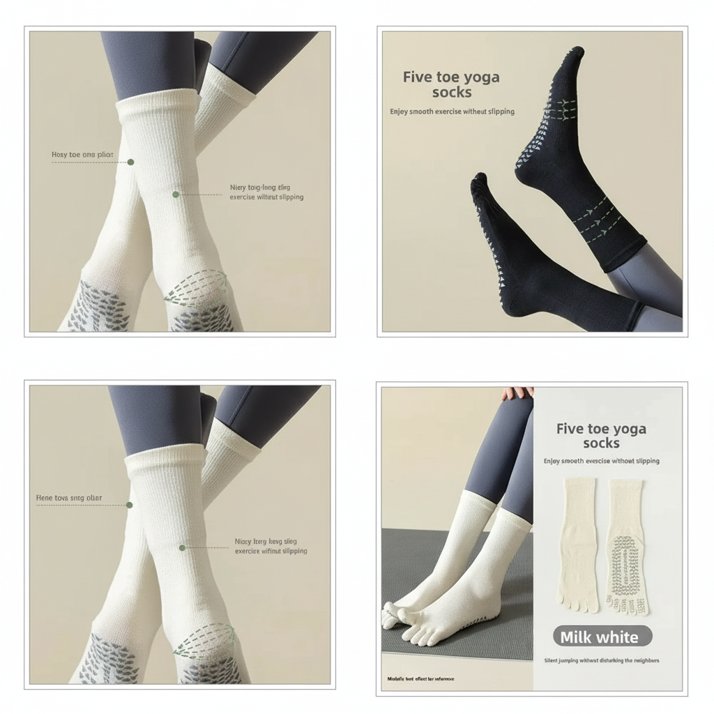 Non-Slip Five Toe Yoga Socks – Pilates and Barre Studio Grip Vendula Care 06