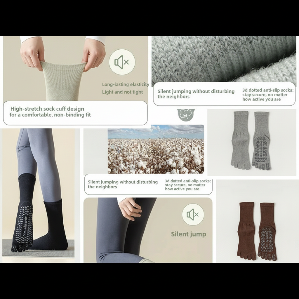 Non-Slip Five Toe Yoga Socks – Pilates and Barre Studio Grip Vendula Care 08