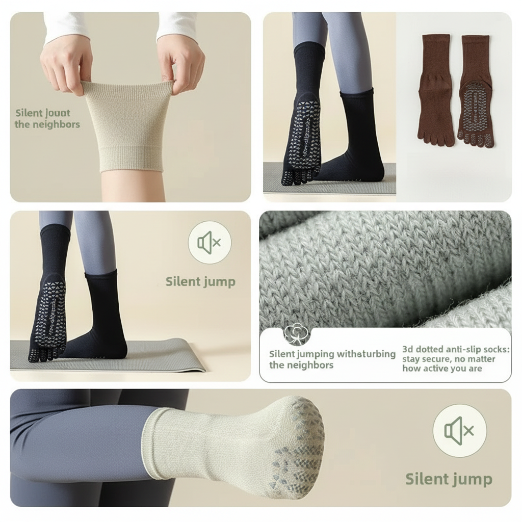 Non-Slip Five Toe Yoga Socks – Pilates and Barre Studio Grip Vendula Care 09