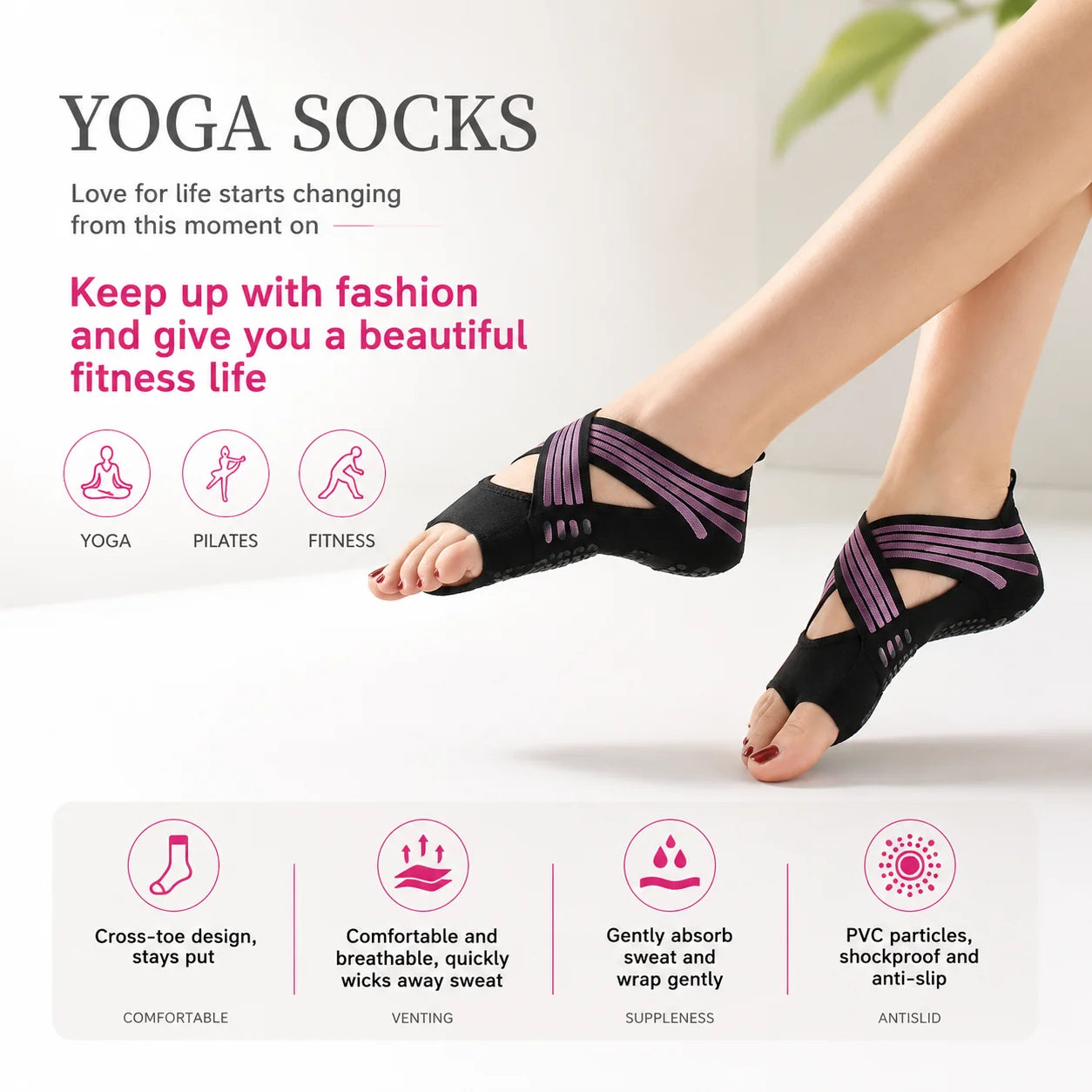 Non-Slip Yoga Socks with Grip for Pilates and Barre Workouts Vendula Care 2
