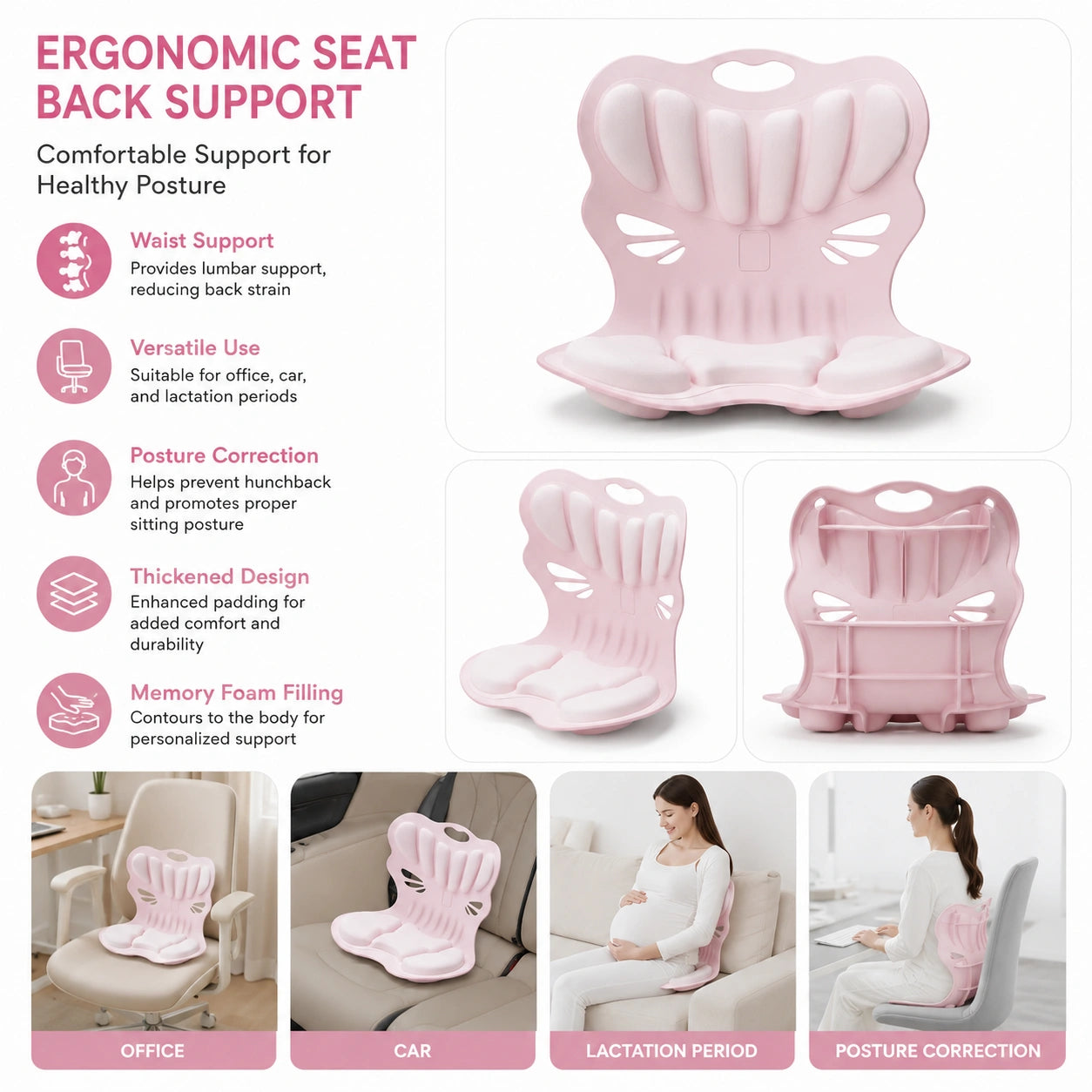 Posture Correction Memory Foam Lumbar Cushion for Back Pain Vendula Care 10