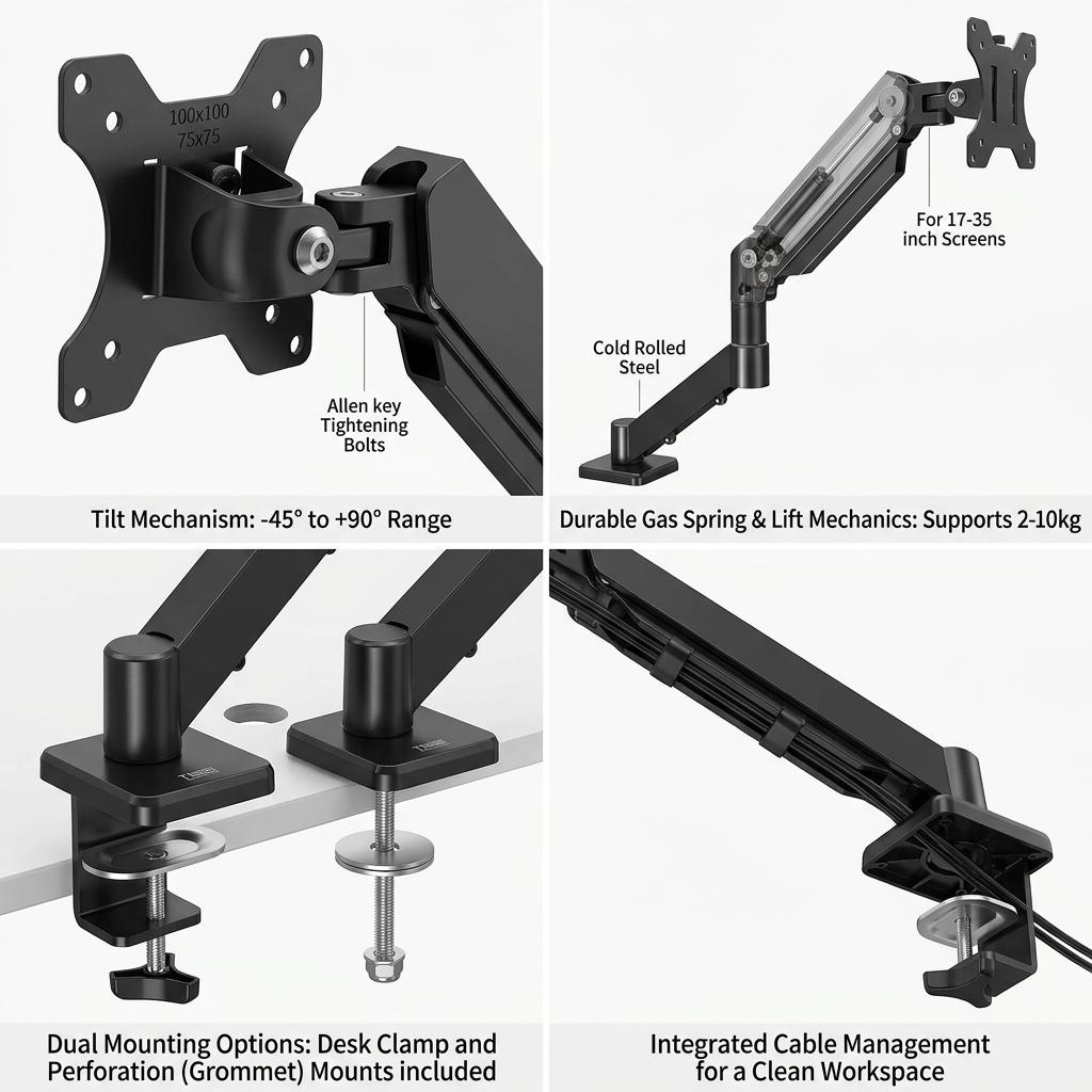 Sanco T1 Monitor Arm Desk Clamp Mount for 17-35 Inch Screens Vendula Care (10)